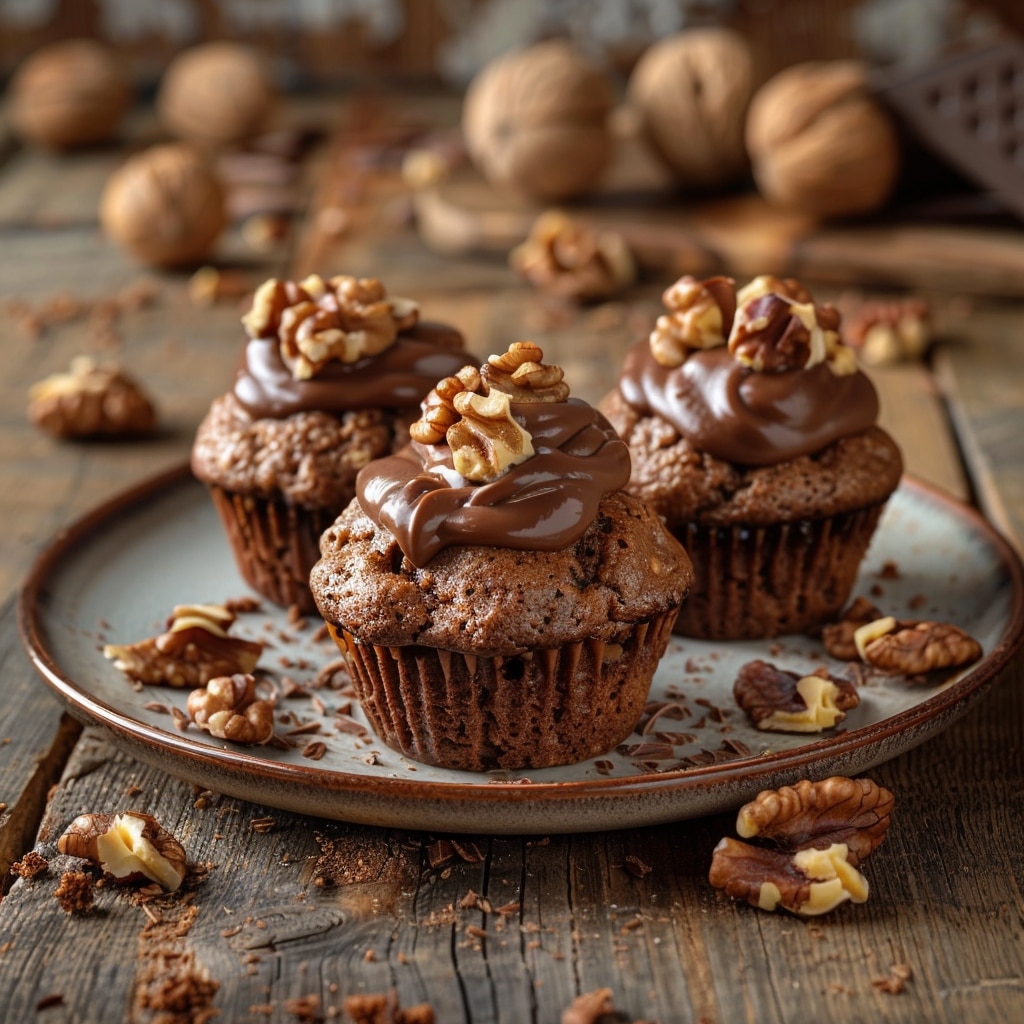 Muffins aux noix et crème dessert chocolat